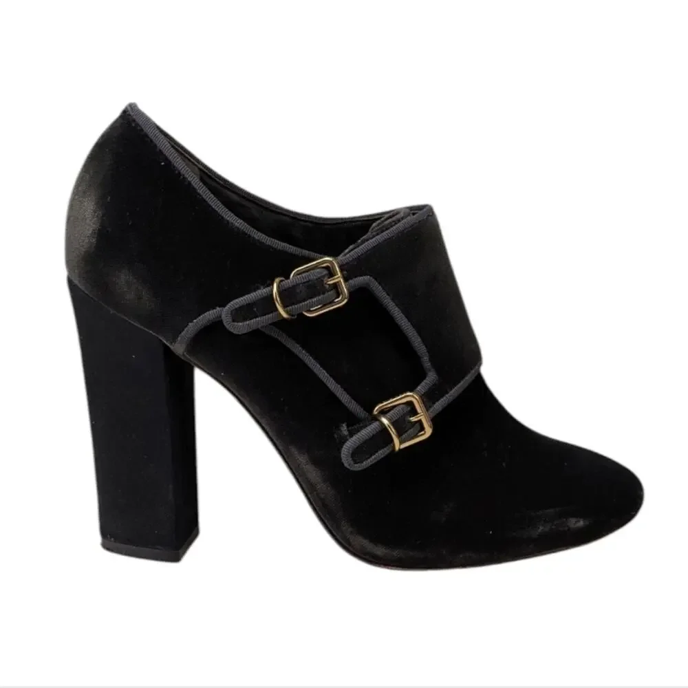 Tory Burch Carley Velvet Monk Strap Booties $395 Size 7.5M   S3984